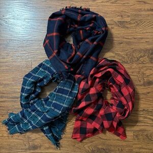Bundle of 3 plaid scarves from Merona, Old Navy, and Forever 21 Red, Blue, Green